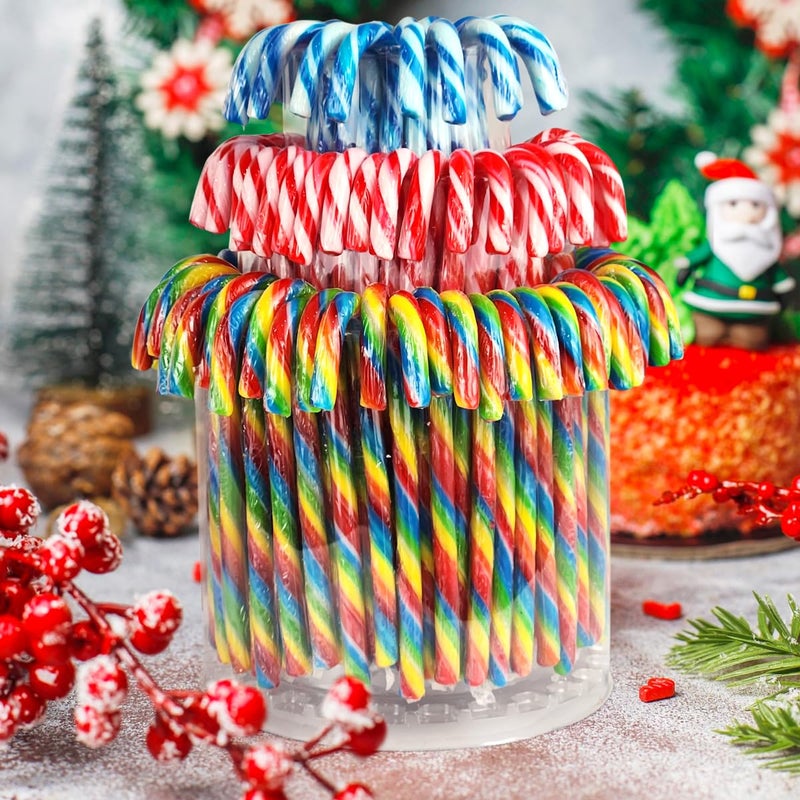 Christmas Candy Canes Tutti Frutti, Blue/White Peppermint, Red and White Cherry Mix Flavors - Bulk Candy Canes Individually Wrapped for Family Holiday Indulgement, Candy Cane Gift Set (100 Count) - Image 4